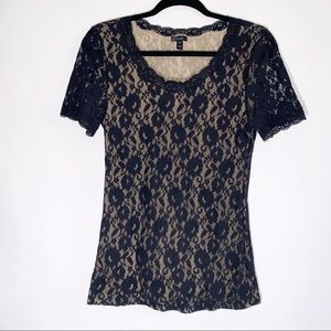 Soma intimates black / tan short sleeve lace top